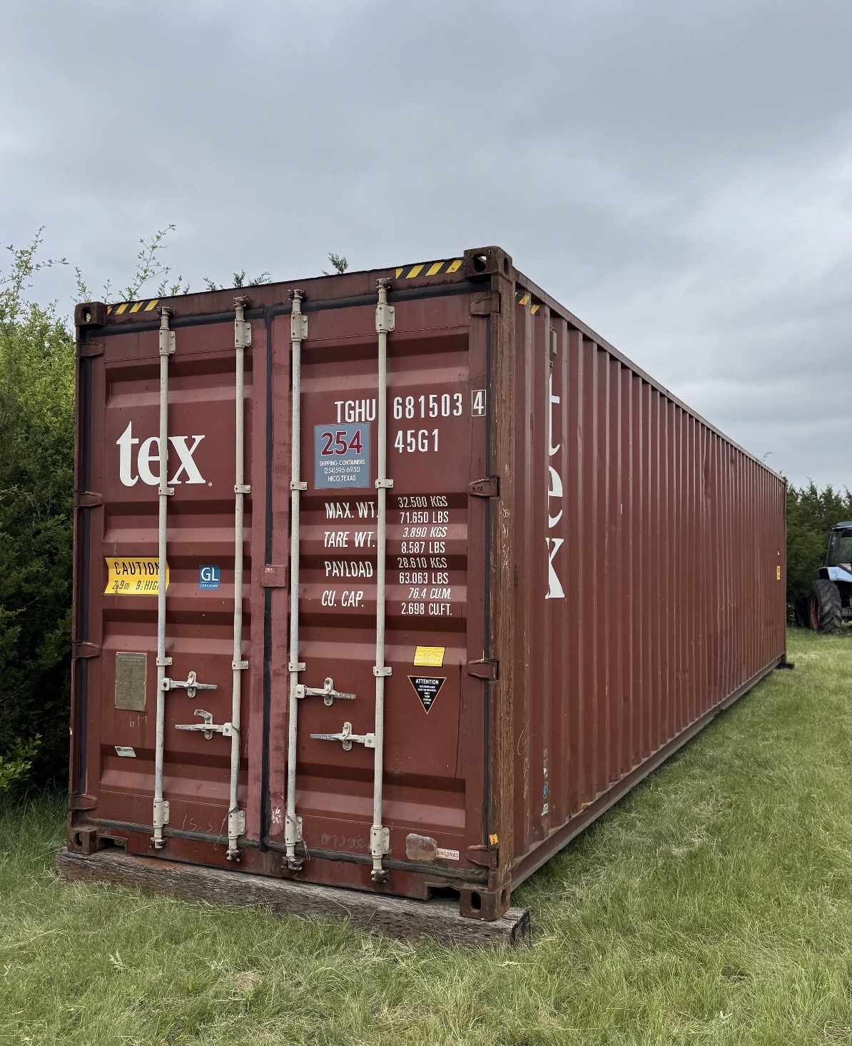 40-foot high-cube cargo-worthy shipping container available from 254 Shipping Containers in Hico, Texas
