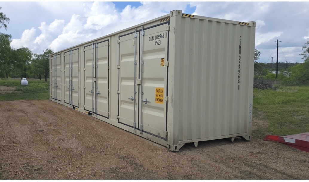 40-foot high-cube side-open container with four door sets placed on site